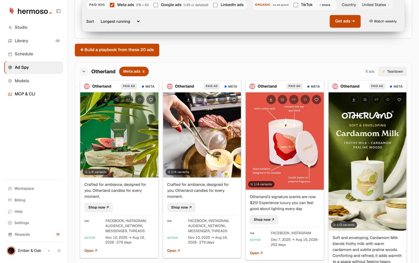 Ad Spy ranking competitor ads by run-length